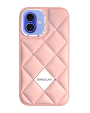 Pink diamond pattern leather case for iPhone 16 by TecHub, featuring a textured, stylish design and precise cutouts.