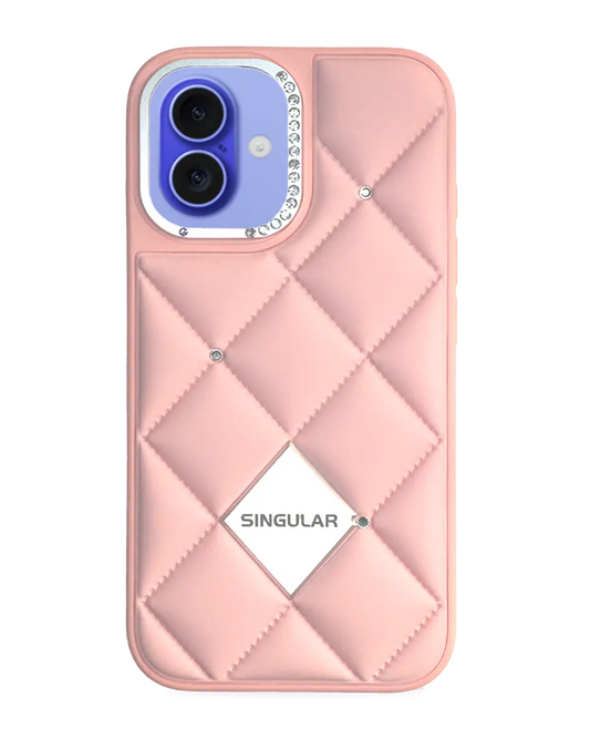 Diamond Pattern Leather Case for iPhone 16 - Pink