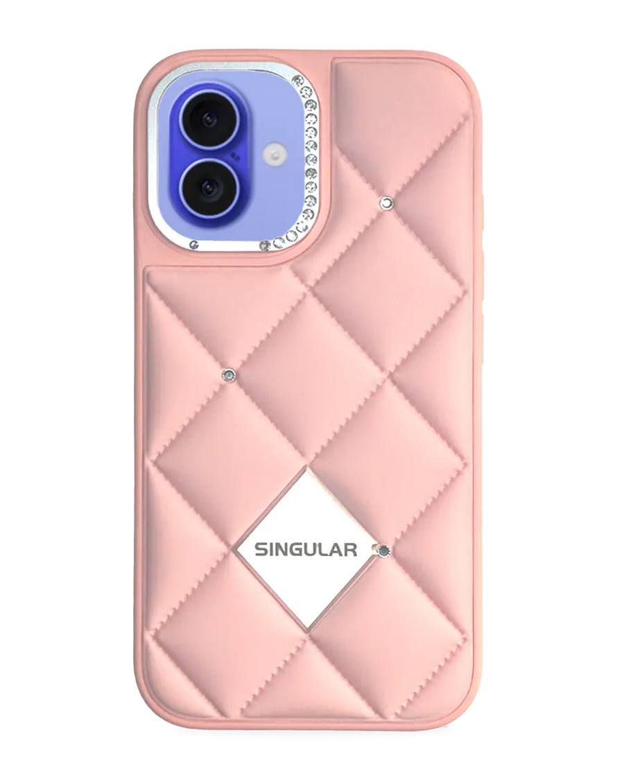 Pink diamond pattern leather case for iPhone 16 by TecHub, featuring a textured, stylish design and precise cutouts.