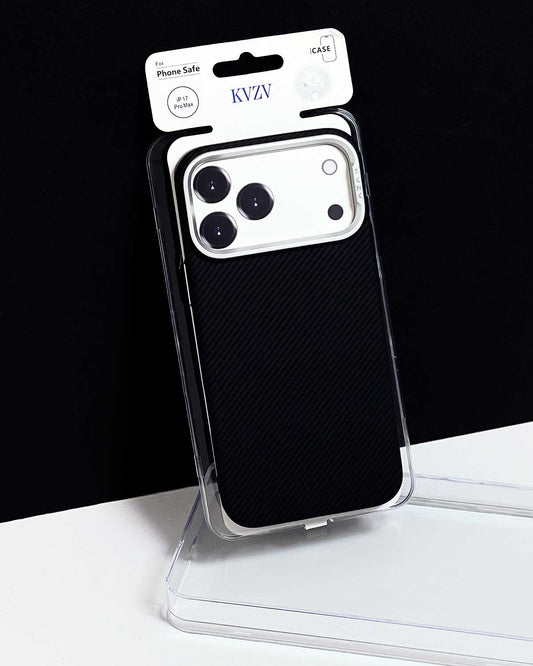 TecHub KVZV Twill Series MagSafe case for iPhone 17 Pro, showcasing durable twill fabric and precise cutouts.