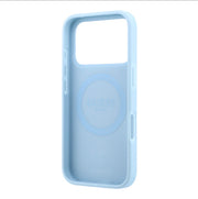 Blue Guess MagSafe PU Stripe hard case with Peony 4G logo for iPhone 17/18 Pro Max, featuring a stylish design and protective features.