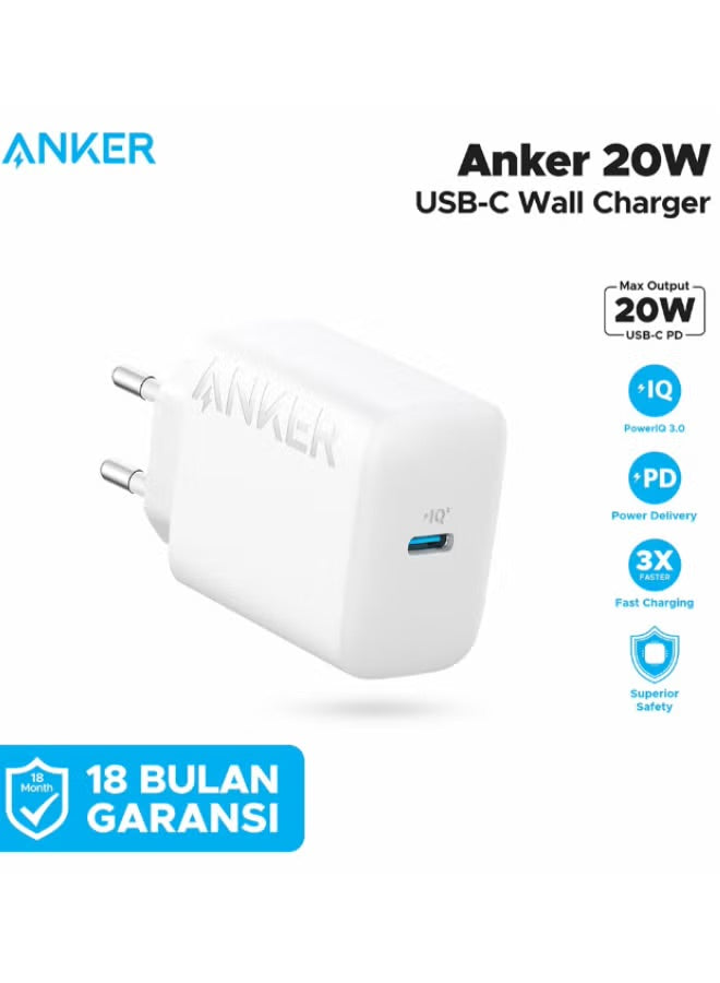 Anker USB C Charger 20W, PIQ 3.0 Durable Compact Fast Charger - White