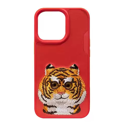 NIMMY 3D Embroidery Leather Red Tiger Back Case for iPhone 13 Pro Max - TecHub