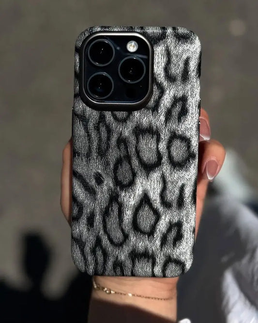 Leopard Print Phone Case Trendy Fashion for iPhone 15 Pro Max - Grey