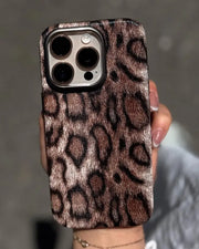 Grey leopard print TecHub phone case for iPhone 16, featuring trendy fashion design and protective coverage.