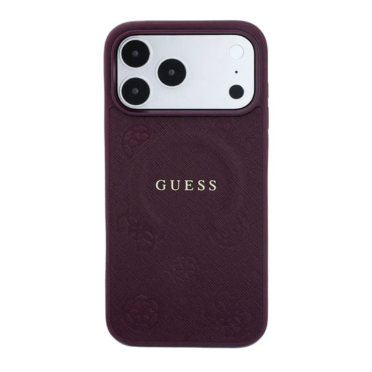 Guess Magsafe Saffiano Hard Case With Peony for iPhone 17/18 Pro Max - Burgundy