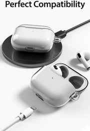 Clear Araree Hard PC case for AirPods 3 by TecHub, showing the transparent protective cover on the earbuds.