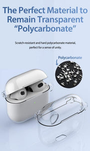Clear Araree hard PC case for AirPods 3 by TecHub, showing the sleek, transparent protective cover on the earbuds.