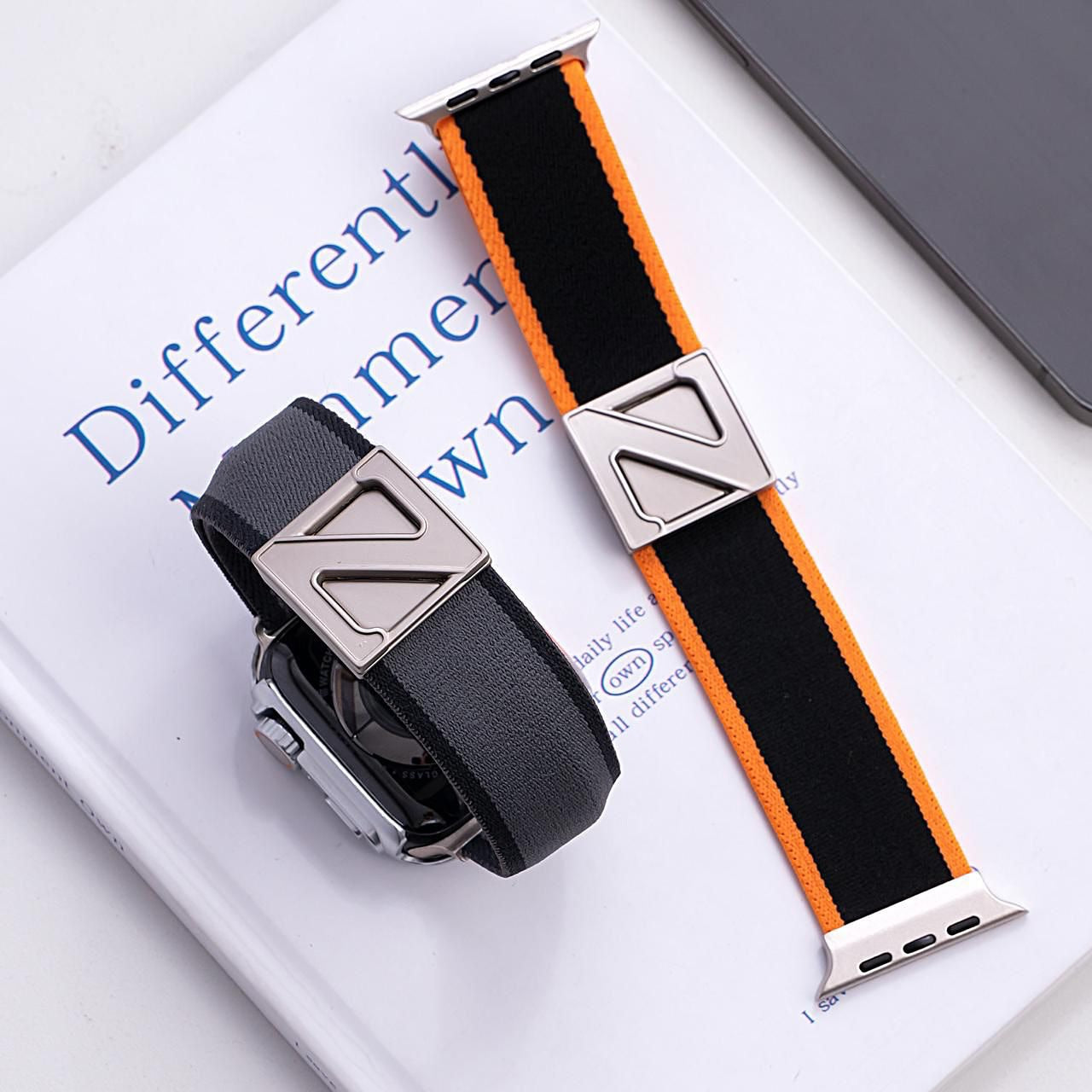 Z Buckle Elastic Nylon Double Stripes Band for Apple Watch 42/44/45/46/49 mm