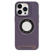 Purple Gear4 Magsafe case with large circular design for iPhone 13 Pro Max, showing the textured back and Magsafe alignment area.