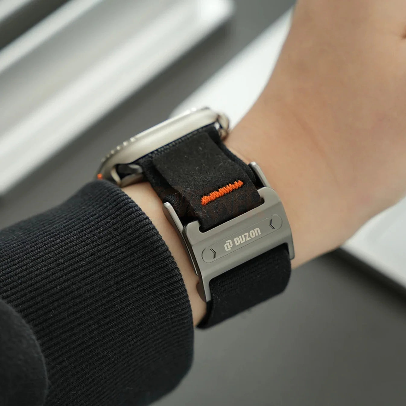 Duzon Nylon Loop Watch Band for Apple Watch 42/44/45/46/49 mm – Double Velcro Strap with Magnetic Buckle