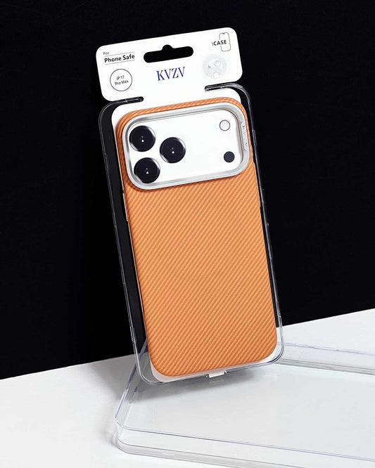 TecHub KVZV Twill Series MagSafe case for iPhone 17 Pro, showing the textured twill fabric design and precise camera cutout.