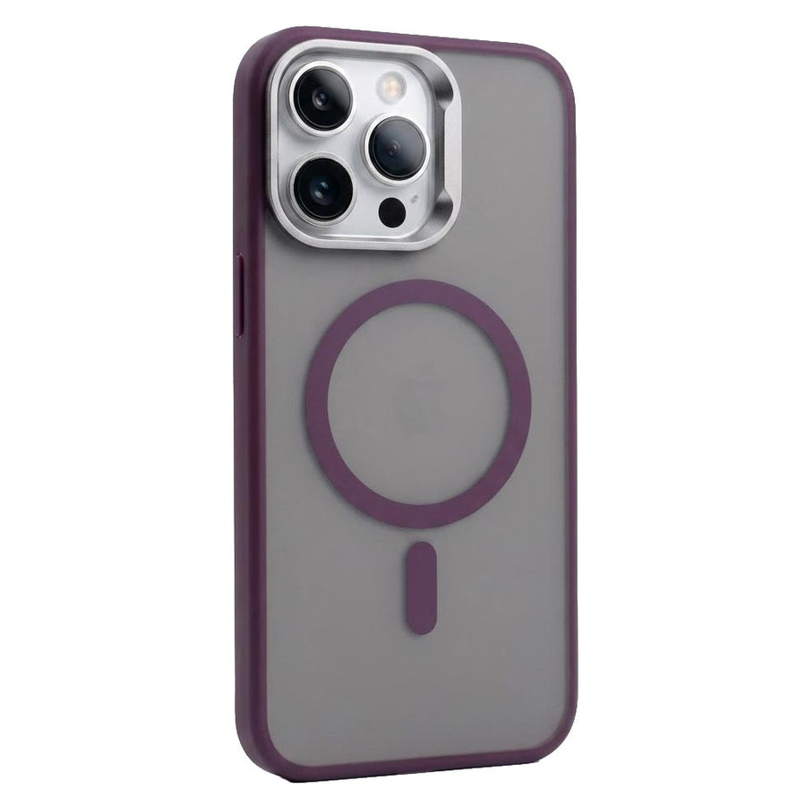 Purple QSeries Magic Mask Magsafe magnetic case for iPhone 15 Pro series, showcasing the sleek design and magnetic attachment.
