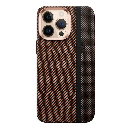 TecHub FreeAir MagSafe carbon fiber iPhone 14 Pro Max case in black and brown with sleek design and precise cutouts.