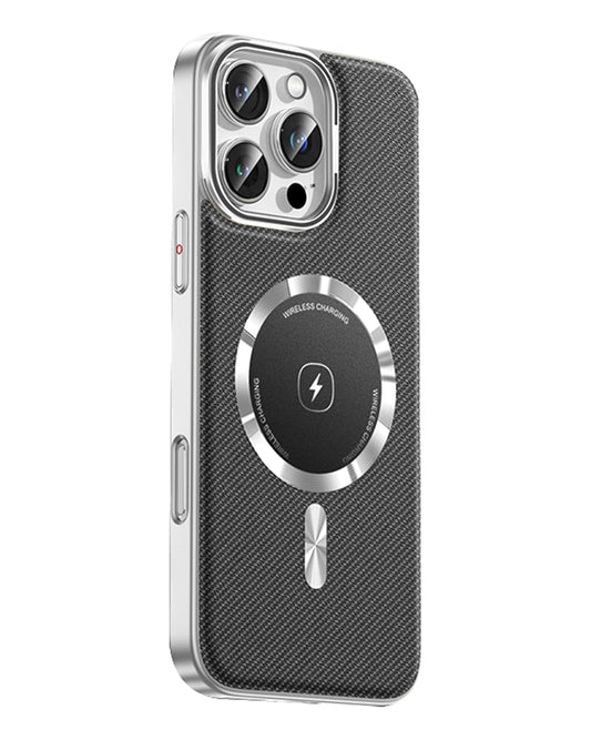 Leather MagSafe Case with Camera Protection Kickstand for iPhone 15 Pro Max - Black Fiber