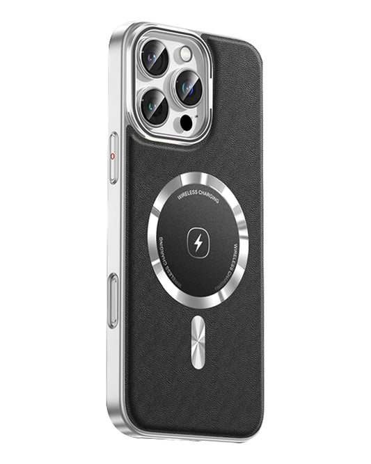 Leather MagSafe Case with Camera Protection Kickstand for iPhone 14 Pro Max - Black