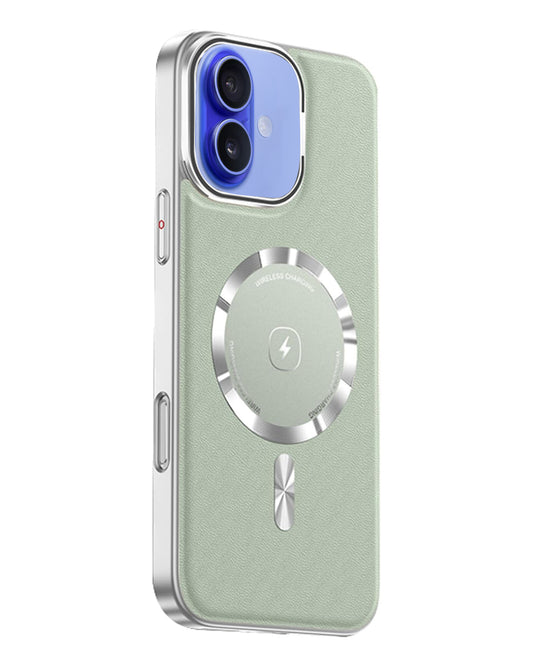 Leather MagSafe Case with Camera Protection Kickstand for iPhone 16 - Mint Green