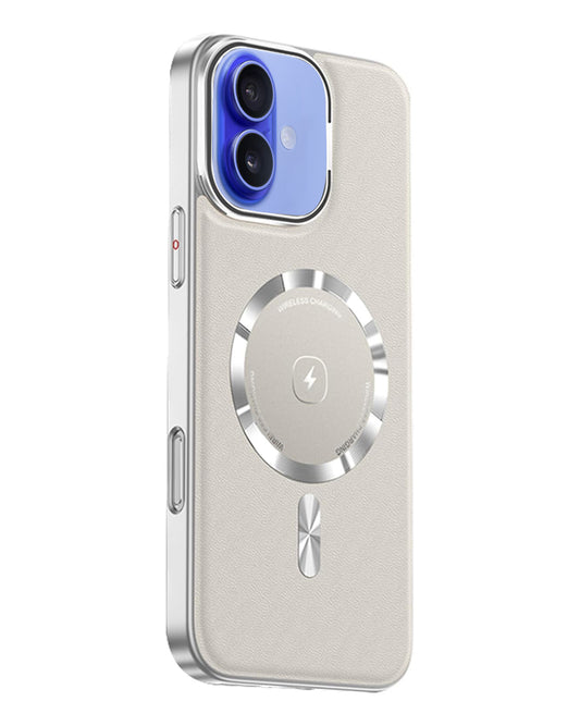 Leather MagSafe Case with Camera Protection Kickstand for iPhone 16 - Off White