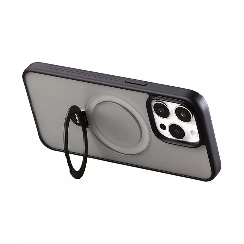 TecHub JOYROOM JR-BP004 matte MagSafe case for iPhone 15 in transparent, showcasing the sleek design and precise cutouts.