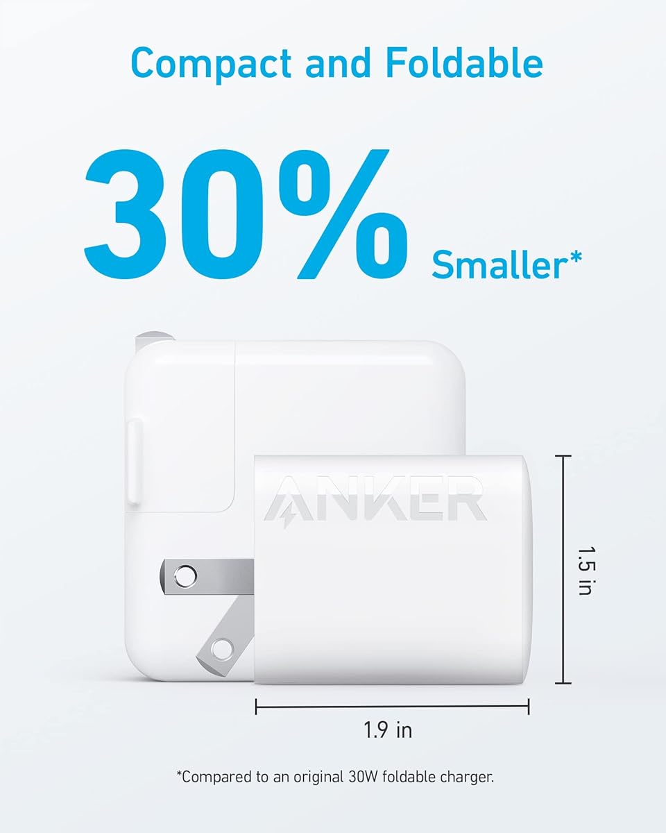 Anker 30W USB-C Charger, Anker 312 Charger with Compact & Foldable Design - White