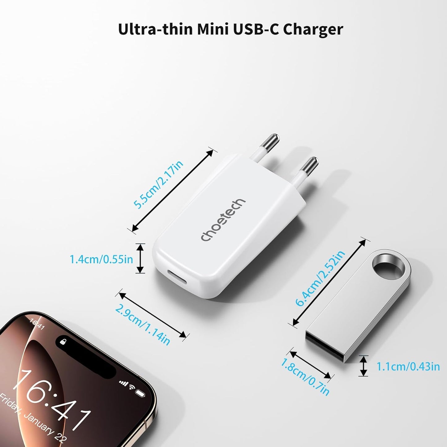 Choetech PD3080 Ultra-Slim Wall Charger, 20W USB-C PD Fast Charging, Compact Lightweight Design – White
