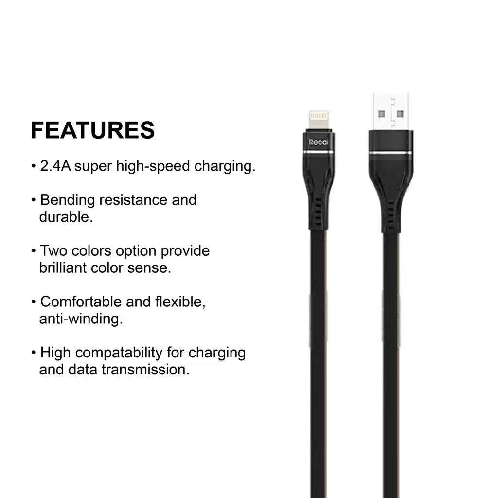 Recci - Lightning Cable 100 cm - Black / RTC-N04L - TecHub