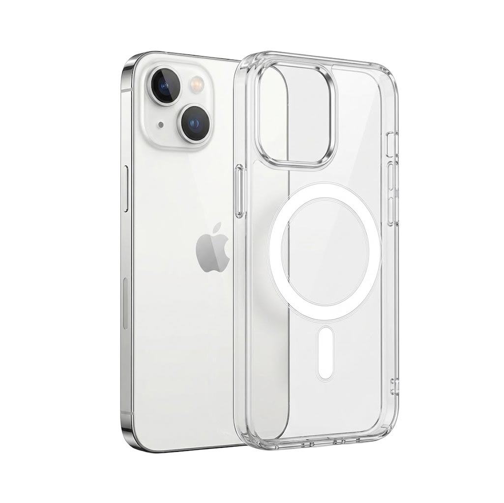 Clear TecHub MagSafe shockproof TPU wireless charging case for iPhone, showing the transparent, flexible protective design.