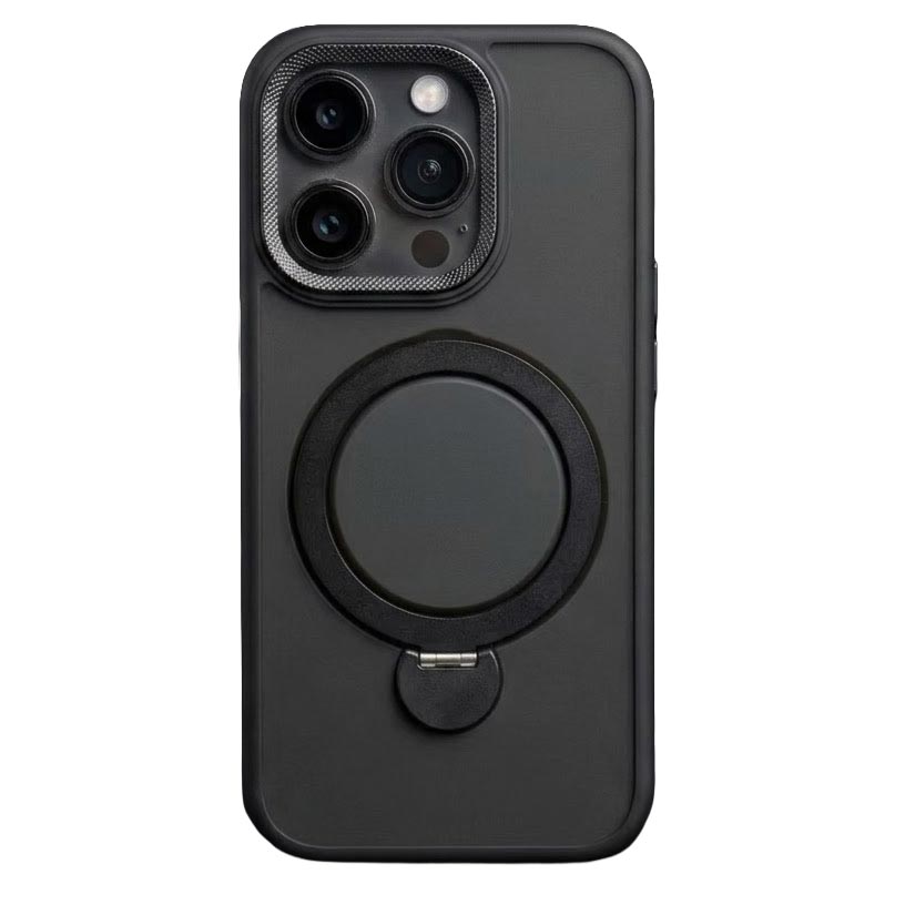 Black TecHub magnetic iPhone 15 Pro Max case with Magsafe bracket stand, offering protection and easy magnetic attachment.