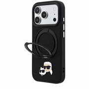 Black iPhone 17/18 Pro Max MagSafe case featuring Karl Lagerfeld with Ring Stand and Choupette heads design by TecHub.