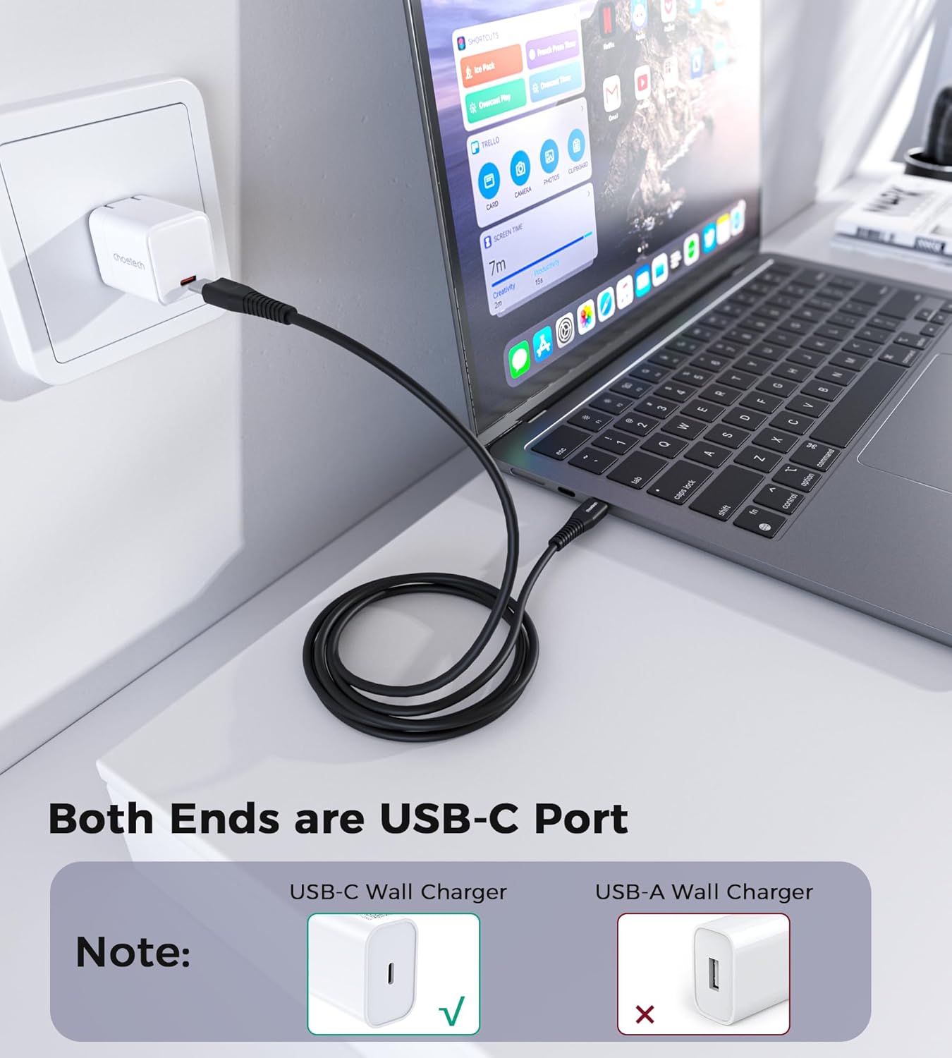 Choetech CC002 USB-C to USB-C Cable, 60W PD Fast Charging – Black