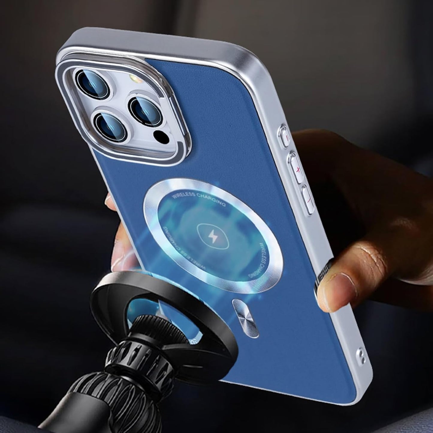 Leather MagSafe Case with Camera Protection Kickstand for iPhone 16 - Blue