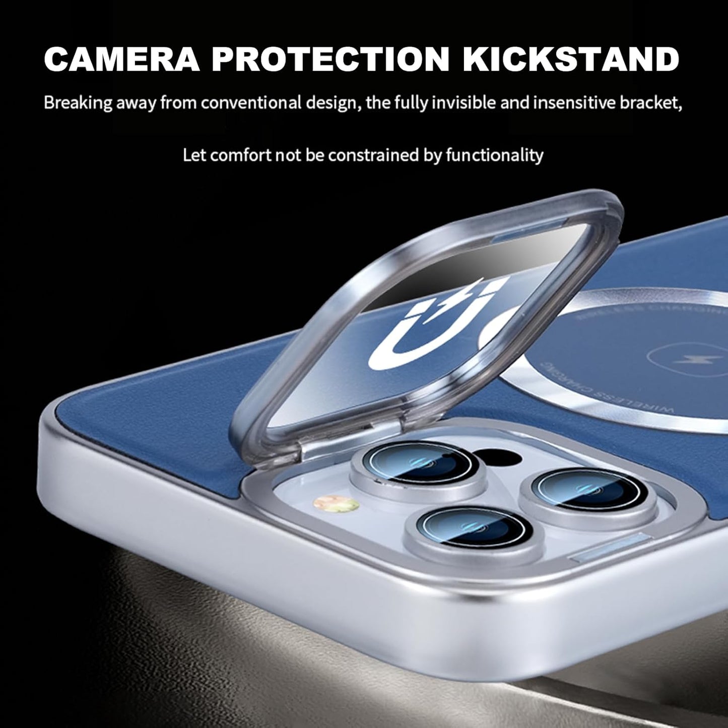 Leather MagSafe Case with Camera Protection Kickstand for iPhone 16 - Blue