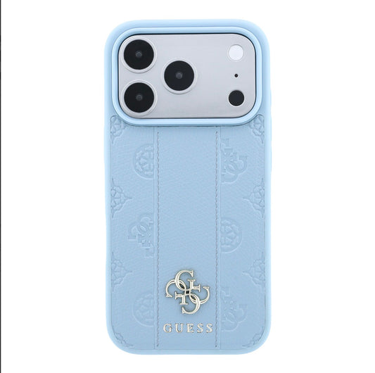 Guess Magsafe PU Stripe Hard Case With Peony 4G Logo for iPhone 17/18 Pro Max - Blue