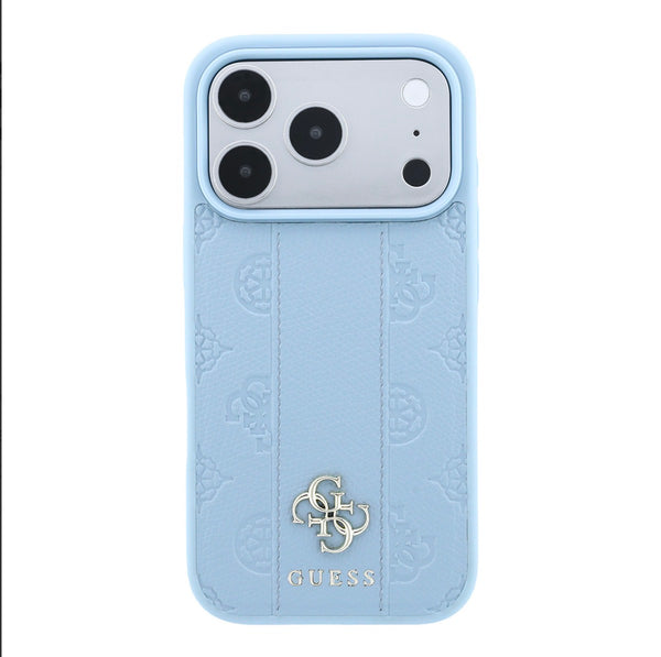 Guess Magsafe PU Stripe Hard Case With Peony 4G Logo for iPhone 17/18 Pro Max - Blue