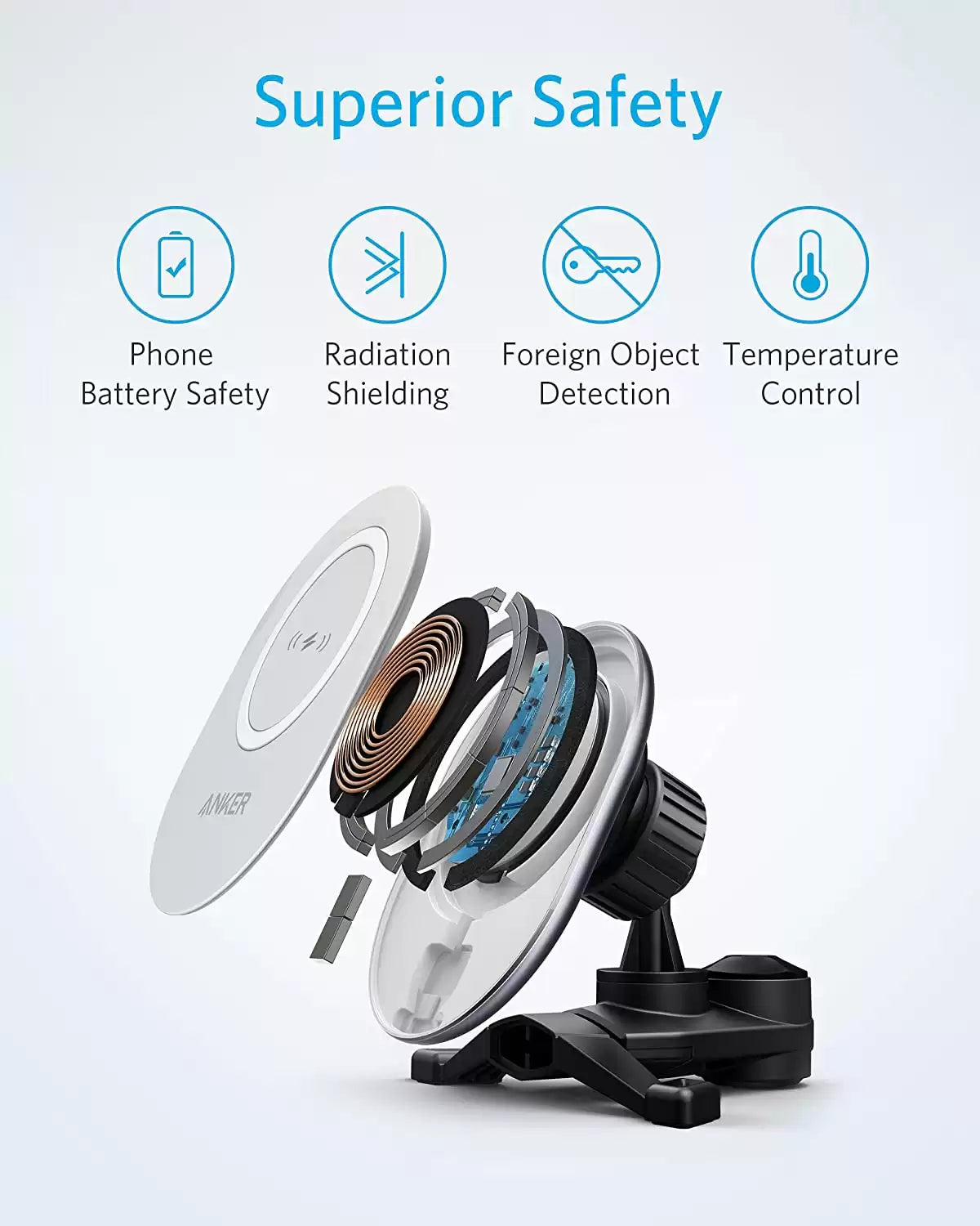 Anker PowerWave Magnetic Car Charging Mount White+Black - TecHub