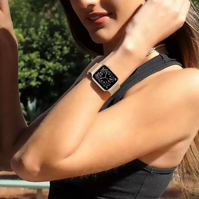 Magnetic Mesh Metal Band Compatible with Apple Watch 38/40/41/42/44/45 mm - Rose Gold - TecHub