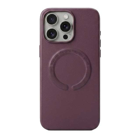 Luxury Magsafe leather iPhone 15 Pro Max case with shockproof bumper, showing sleek design and durable materials.
