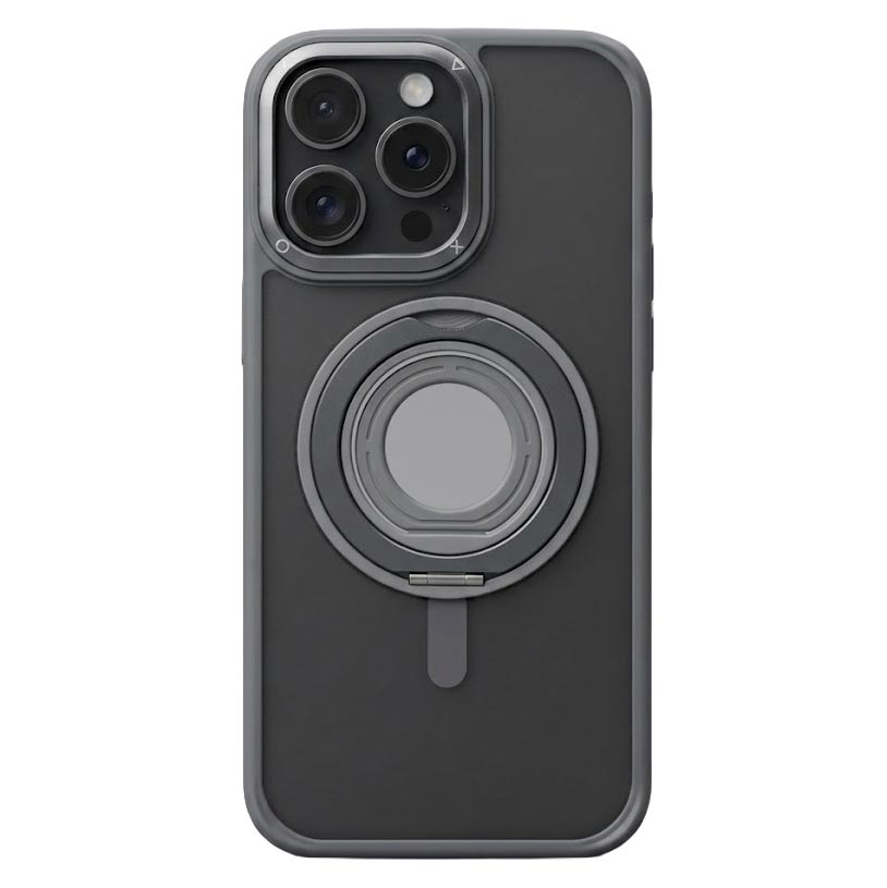 Grey TecHub magnetic silicone ring stand for iPhone 15 Pro Max, 360° rotation, compatible with phone cases.
