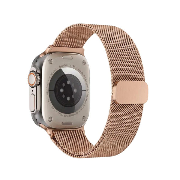 TecHub rose gold Milanese stainless steel mesh strap for Apple Watch 42-49mm, stylish and adjustable watch band for Apple Watch models.