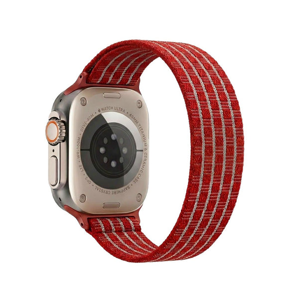 TecHub sports nylon strap band for Apple Watch 42-49mm, shown attached to a watch case with a durable, breathable design.