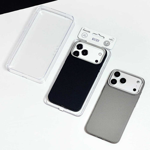 Black TecHub KVZV Twill Series MagSafe case for iPhone 17 Pro Max showing textured twill fabric and precise cutouts.