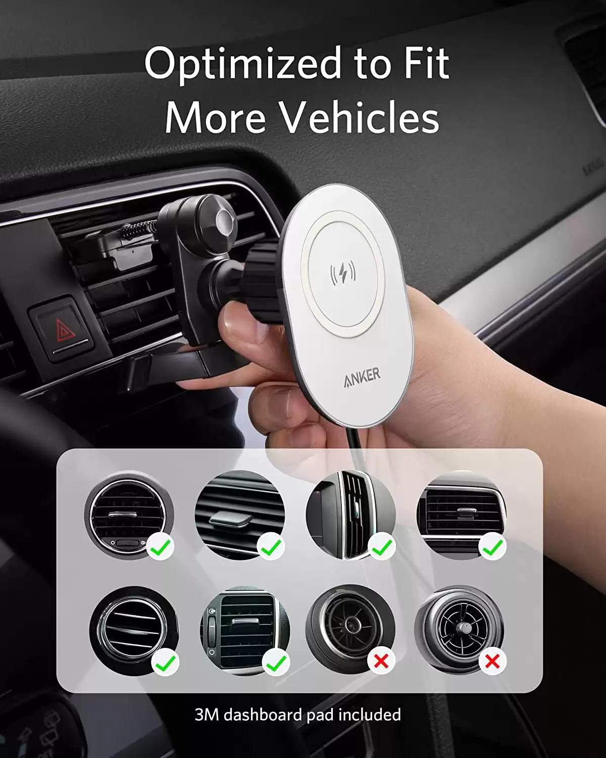 Anker PowerWave Magnetic Car Charging Mount White+Black - TecHub