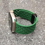 Soft silicone magnetic buckle breathable sport watch strap for Apple Watch 42mm to 49mm by TecHub, shown on a watch case.
