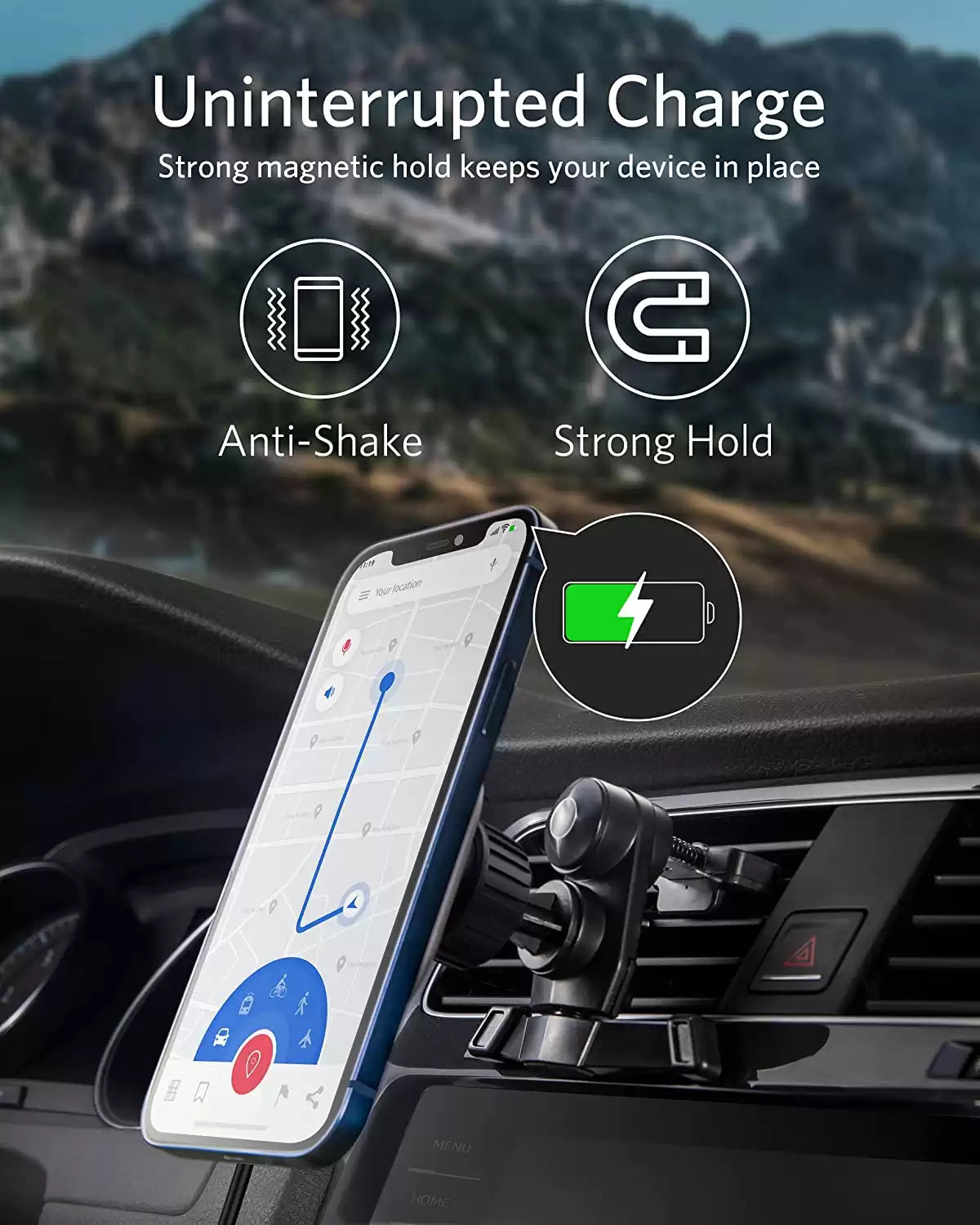 Anker PowerWave Magnetic Car Charging Mount White+Black - TecHub