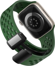 Soft silicone magnetic sport watch strap with breathable design for Apple Watch 42mm to 49mm, by TecHub.