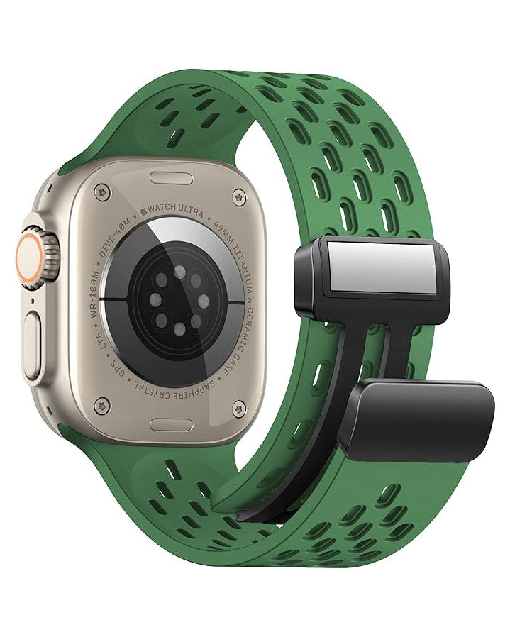 Soft silicone magnetic buckle sport watch strap for Apple Watch 42-49mm, breathable and comfortable, by TecHub.