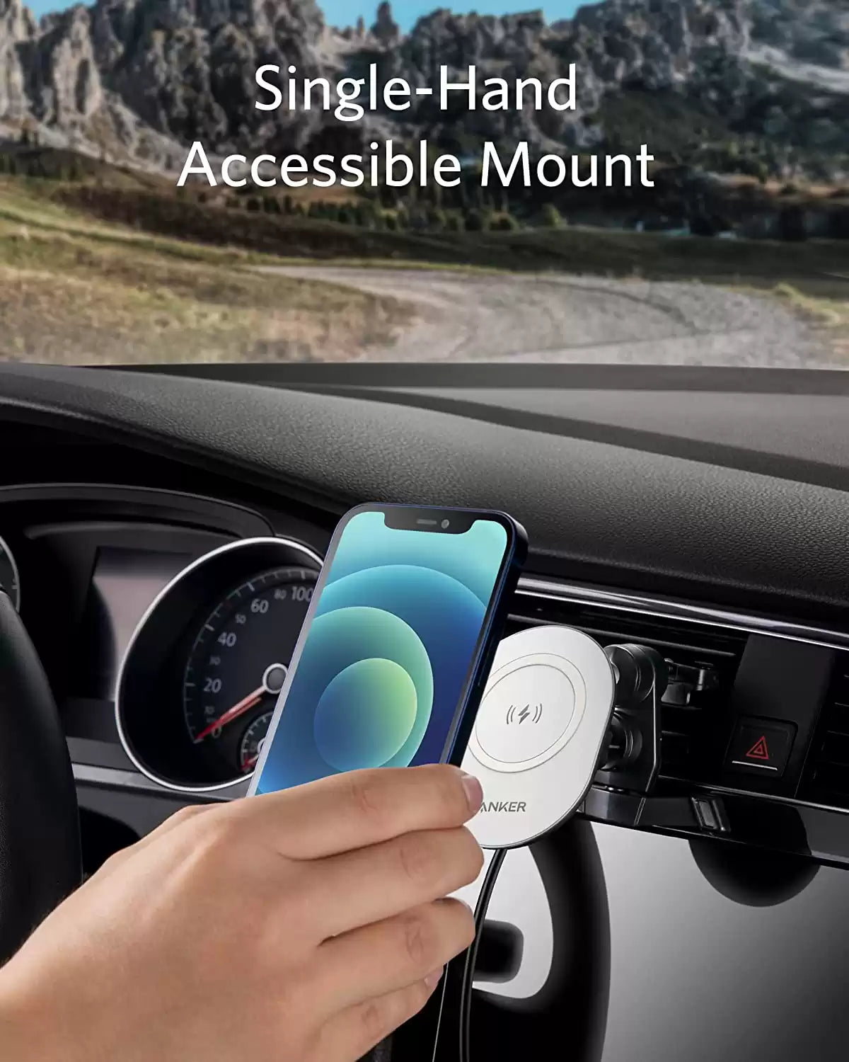 Anker PowerWave Magnetic Car Charging Mount White+Black - TecHub