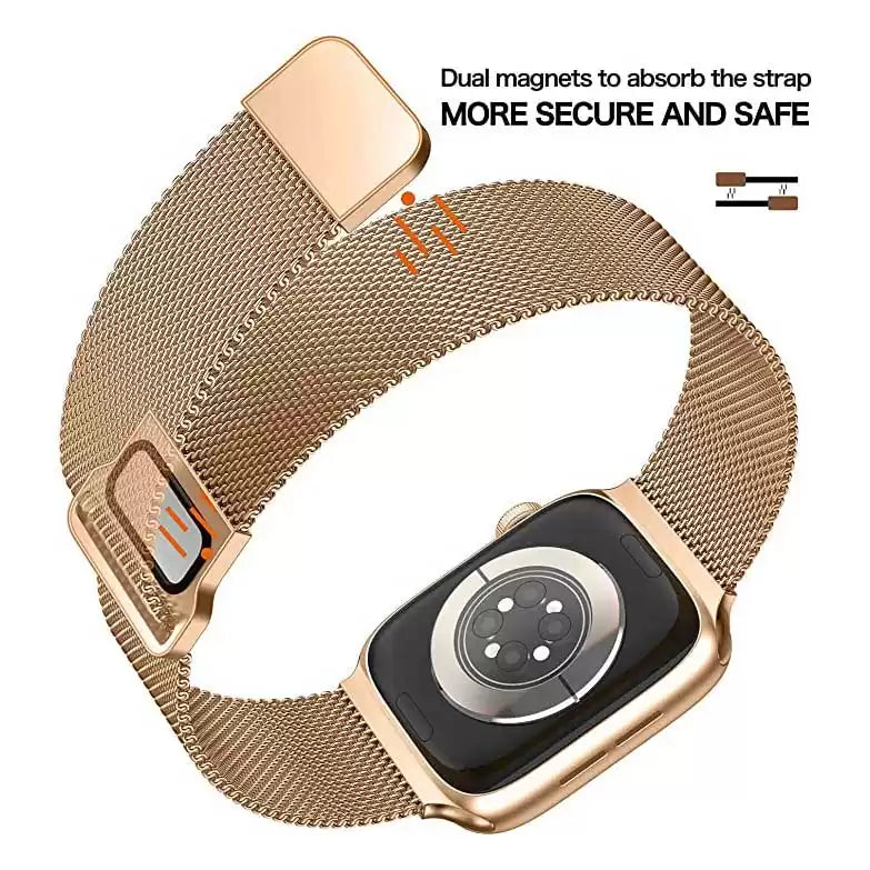 Magnetic Mesh Metal Band Compatible with Apple Watch 38/40/41/42/44/45 mm - Rose Gold - TecHub