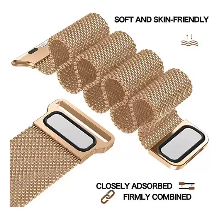 Magnetic Mesh Metal Band Compatible with Apple Watch 38/40/41/42/44/45 mm - Rose Gold - TecHub