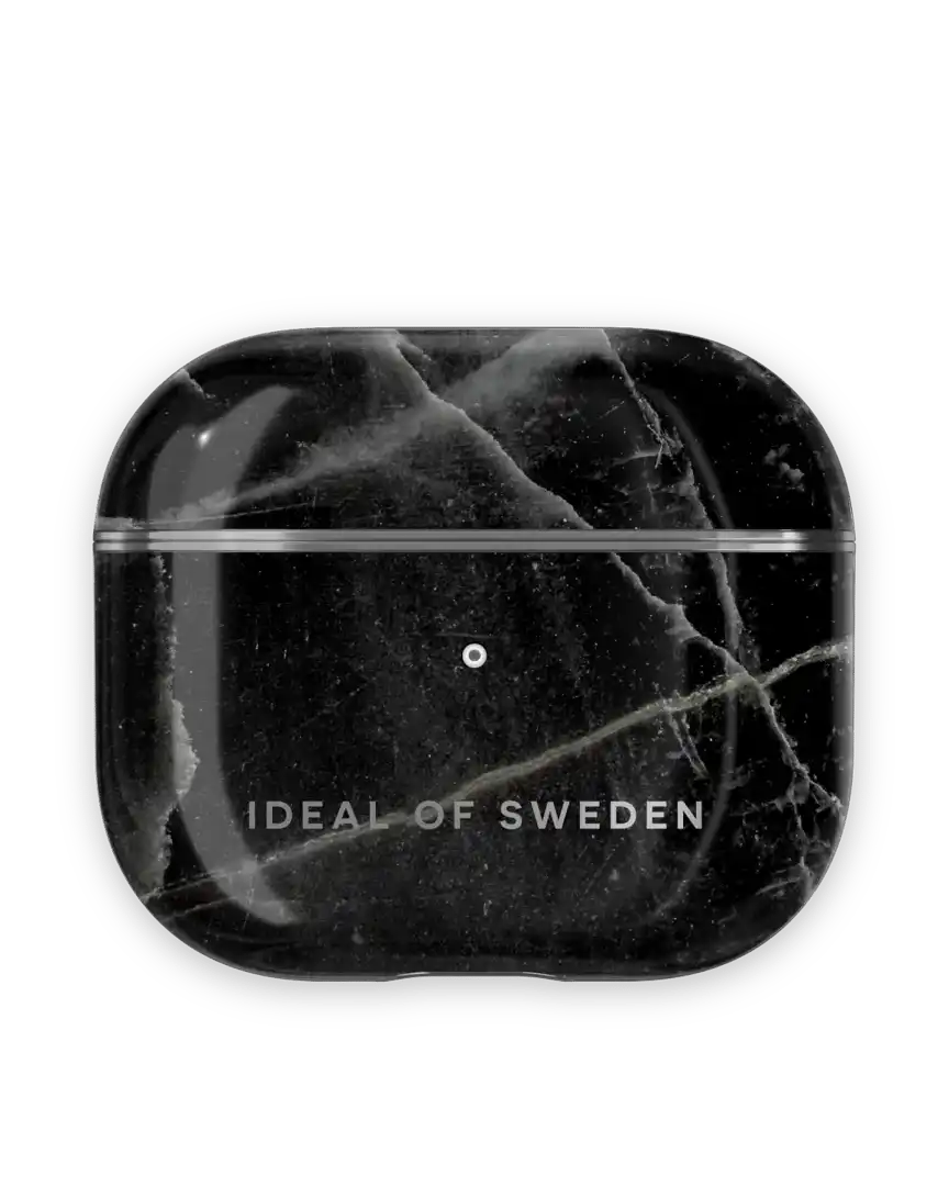 Ideal of Sweden Black Thunder Marble AirPods Pro 1/2 case with sleek black and marble design, protecting wireless earbuds.